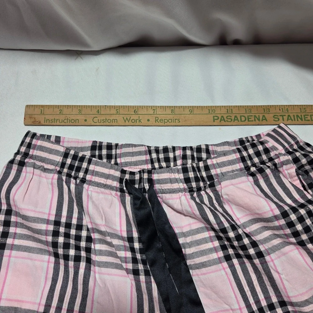 Victoria's Secret Pink Black Plaid Pajama Set Gold Lurex Y2K M Long Sleeve Pant